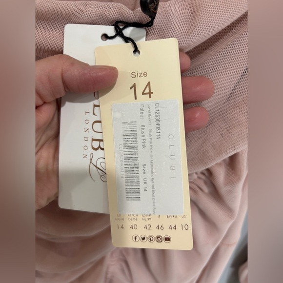 NEW! CLUB L LONDON Blush Pink Maternity Asymmetric Ruched Maxi Dress US 10/UK 14 - Picture 12 of 15